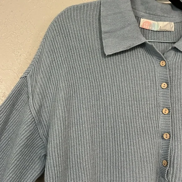 FREE PEOPLE BEACH RIBBED PICNIC SWEATER MINI DRESS  BLUE - Picture 7 of 16